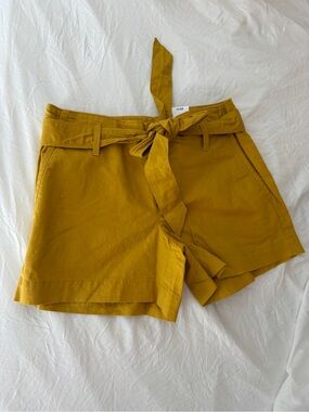 LOFT Mustard High-Waist Tie-Belt Shorts